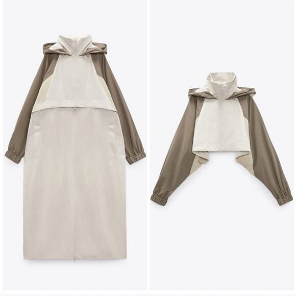 Zara 2 in 1 Parachute Jacket convertible full length coat rain waterproof - Picture 1 of 15